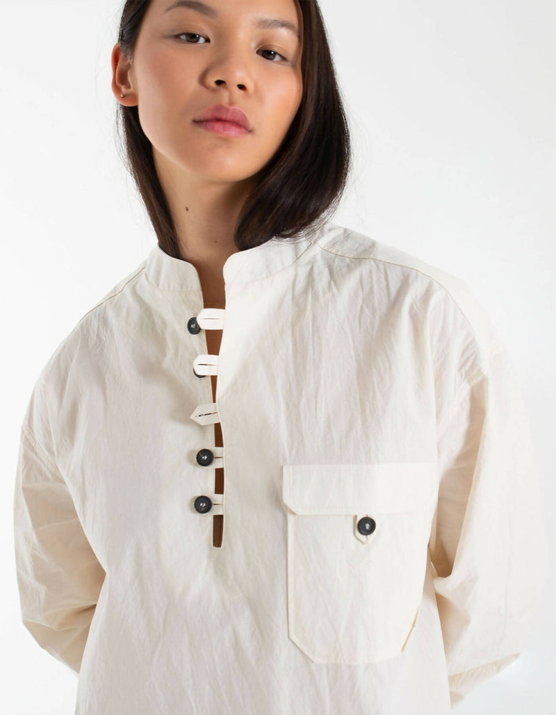 Jane Ecru Collarless Shirt