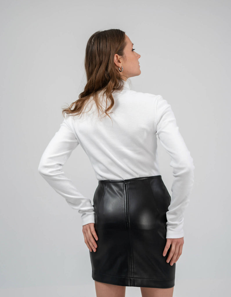 Skirt with draped faux leather