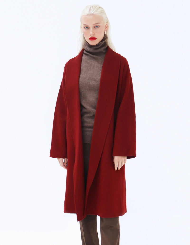 Illya Belted Coat - Crimson