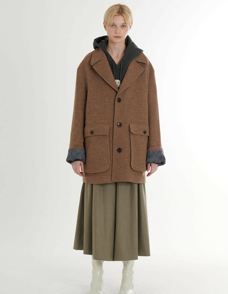 Overfit Wool Tweed Single Long Jacket