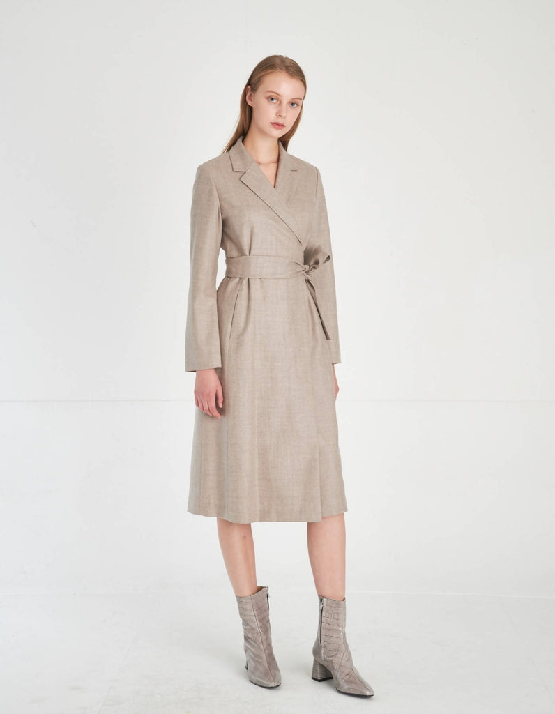 Notched Lapel Wool Dress