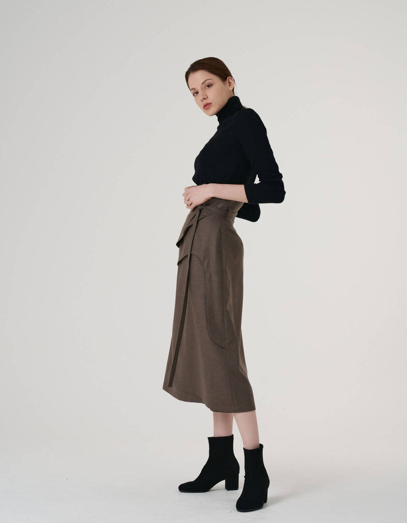 Wool 100% High Waist Cutting Edge Skirt