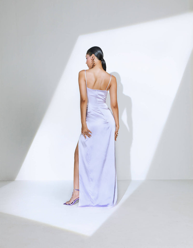 Pleated Sleeveless Maxi Dress in Lilac