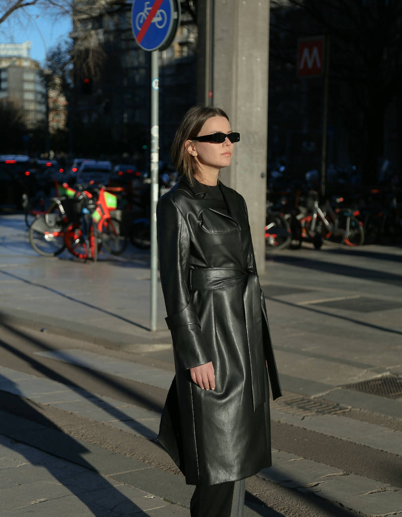 Mire Black Vegan Leather Coat