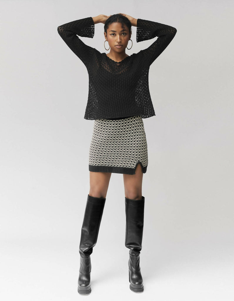 Ina Cotton Knit Mini Skirt - Checkered