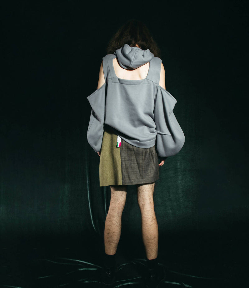 Wool asymmetric draping skirt