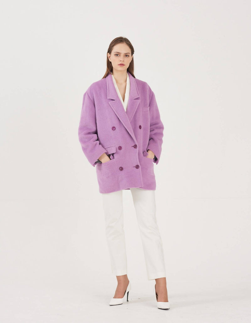 Suri-Alpaca Tailored Loose Fit Long Jacket - Lilac Breeze