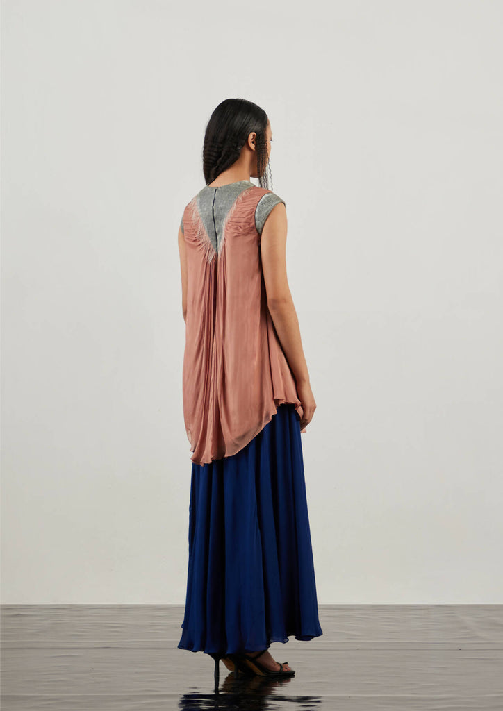 Triangular Yoke Pleated Chiffon Dress