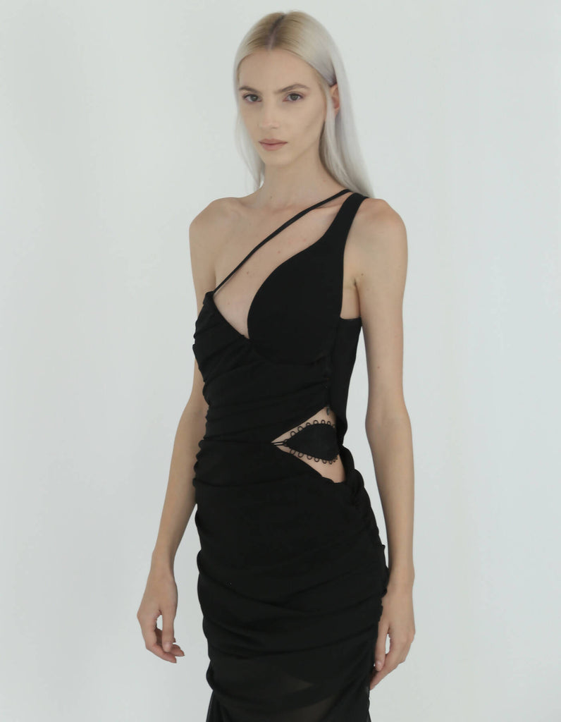 Nyx Draped Black Midi Dress