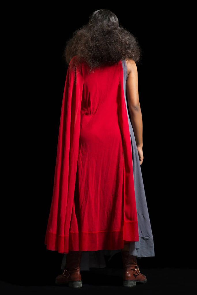 Red & Grey Draped Kurta Dress