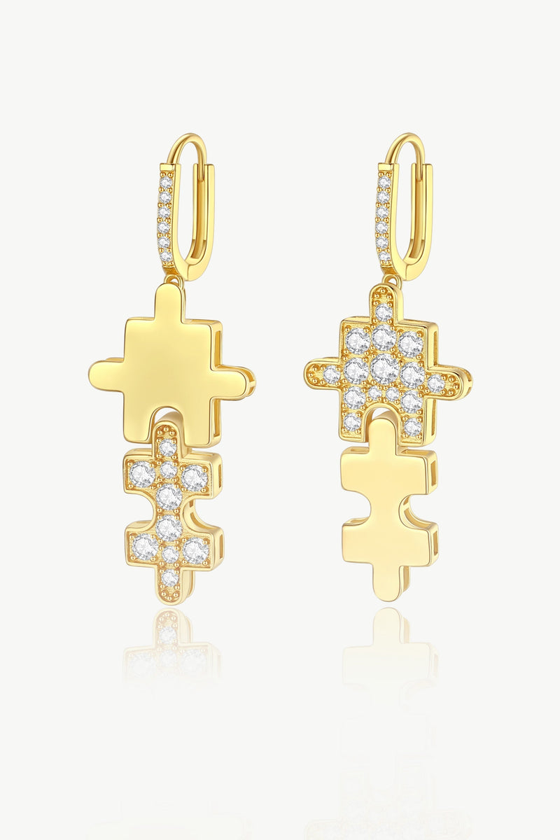 Gold Jigsaw Puzzle Drop Earrings