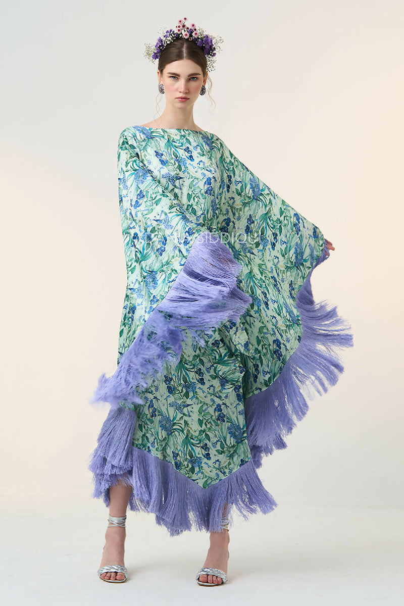 FLORAL BIRD TRIANGLE FRINGED KAFTAN