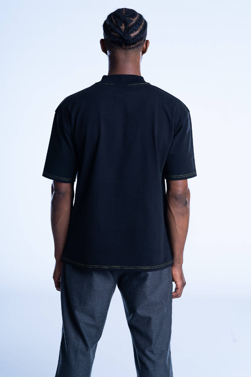 Mock Neck Green Line T-Shirt