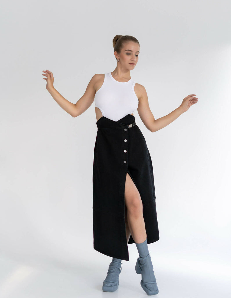 Brassica wrap denim skirt