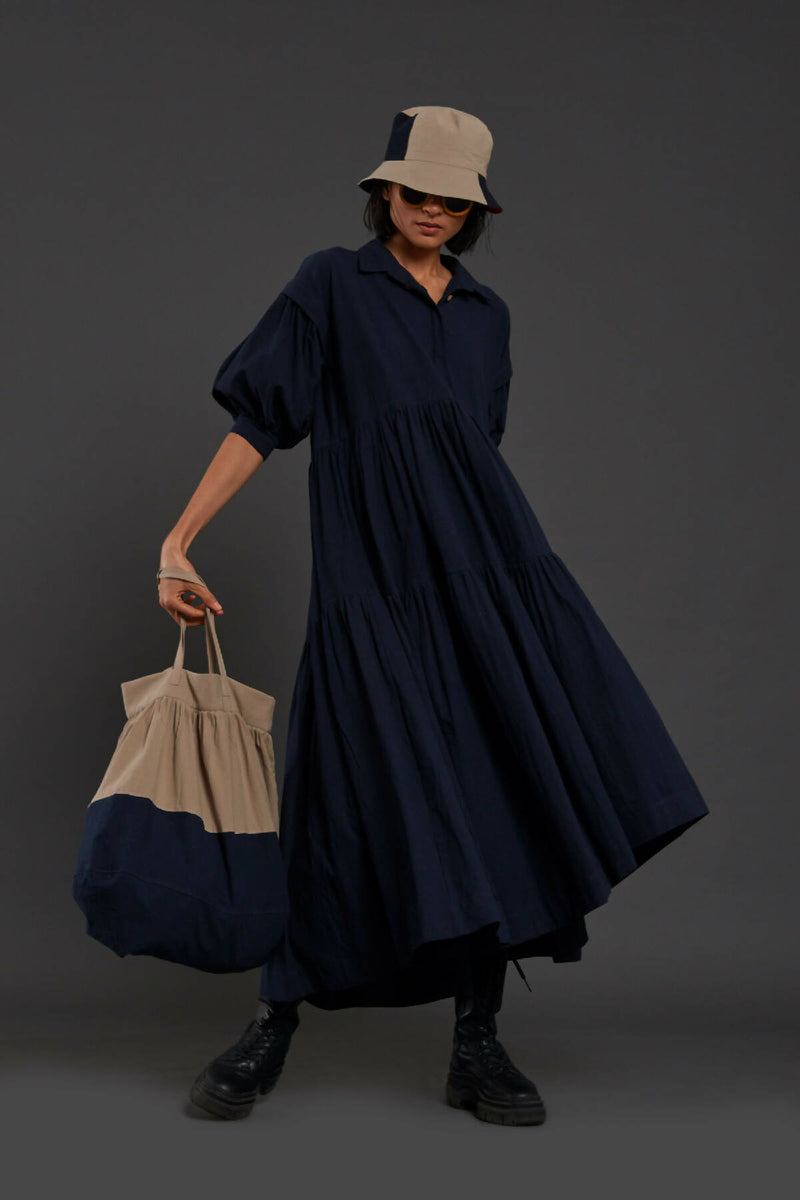 Navy Blue Tiered Shirt Dress