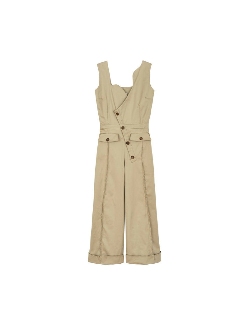 Beige jumpsuit with turned-up legs