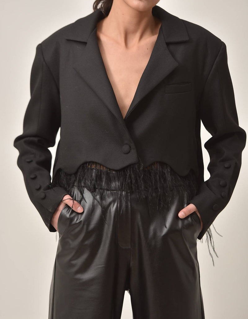 Cropped Blazer with Feather Fringes