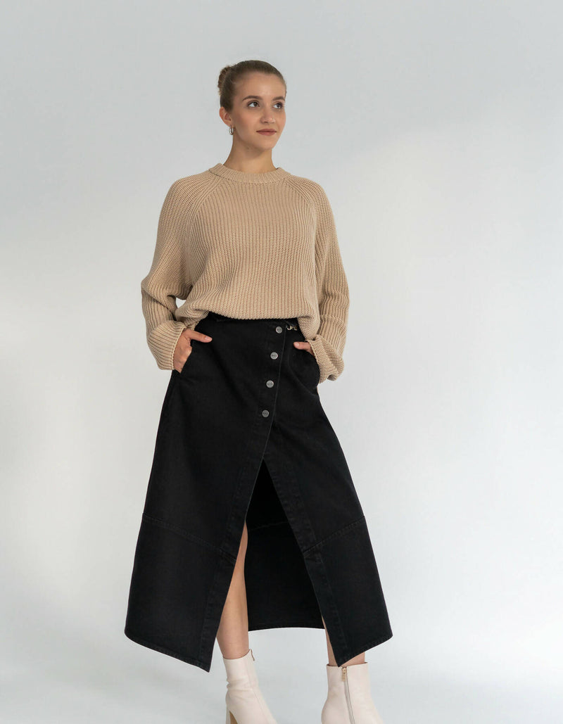 Brassica wrap denim skirt