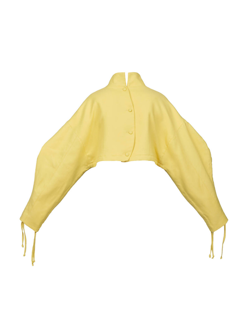 SS22. Yellow Puff-Sleeve Cropped Suit Jacket