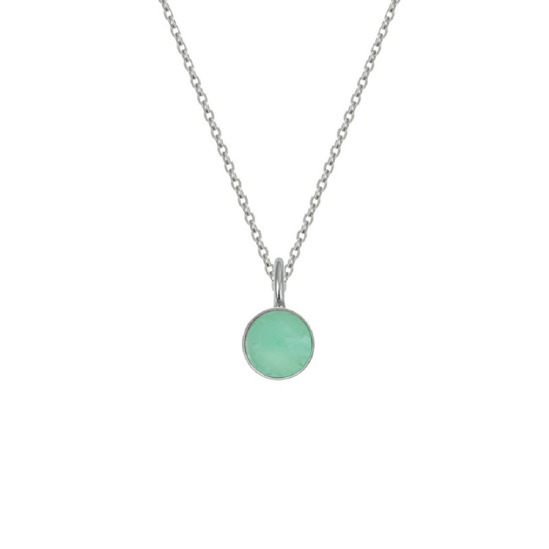 Short sterling silver necklace with chrysoprase mini pendant