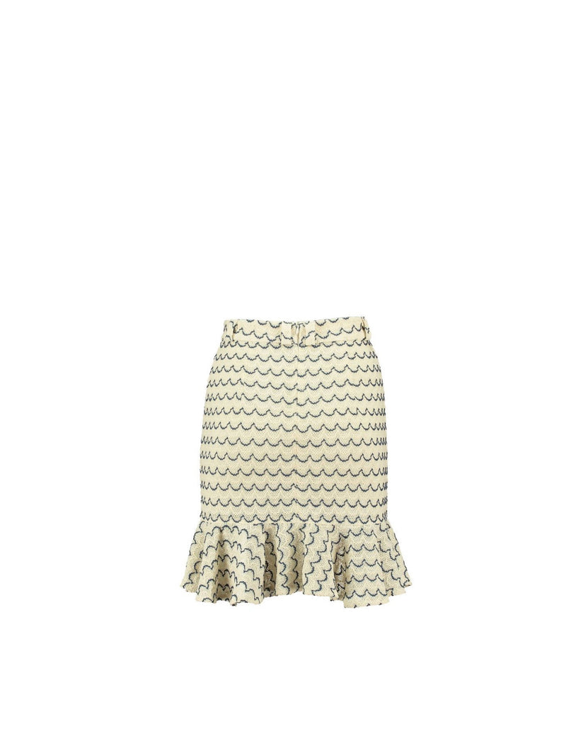 Cotton Knit High Waist Skirt with Ruffled Hem Marine