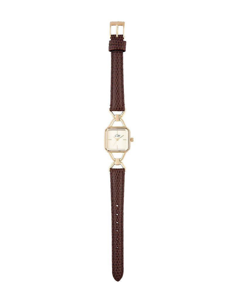 Vintage Design Gold-Tone Watch With Brown Leather Strap