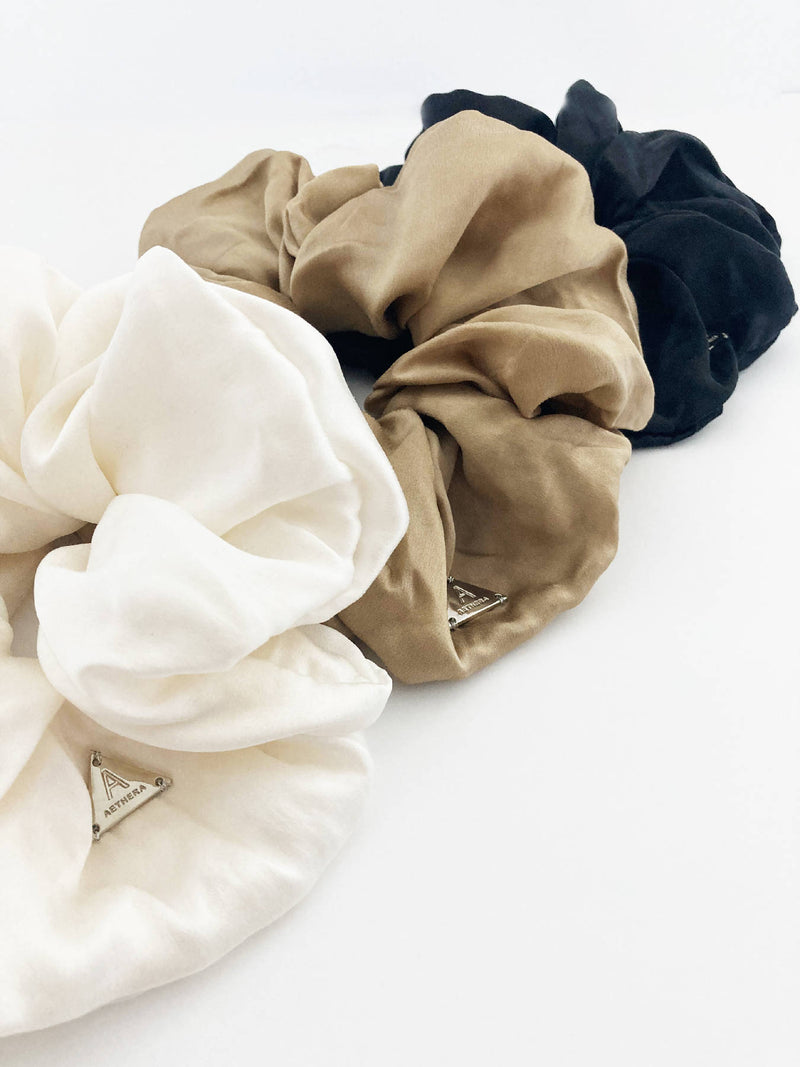 Luciana Oversized Silk Scrunchie - Cream