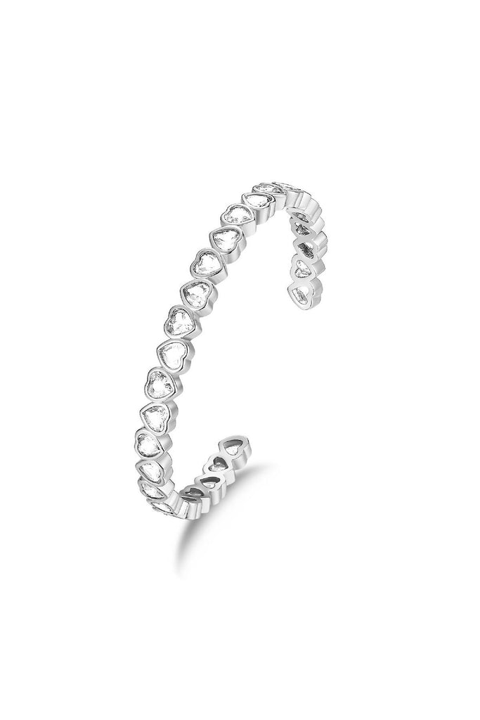 Silver Heart Shaped Zirconia Bangle Bracelet Set