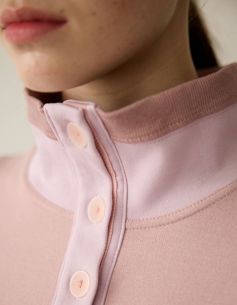 Color Combination Rib Turtle Sweatshirt_Light Shell Pink