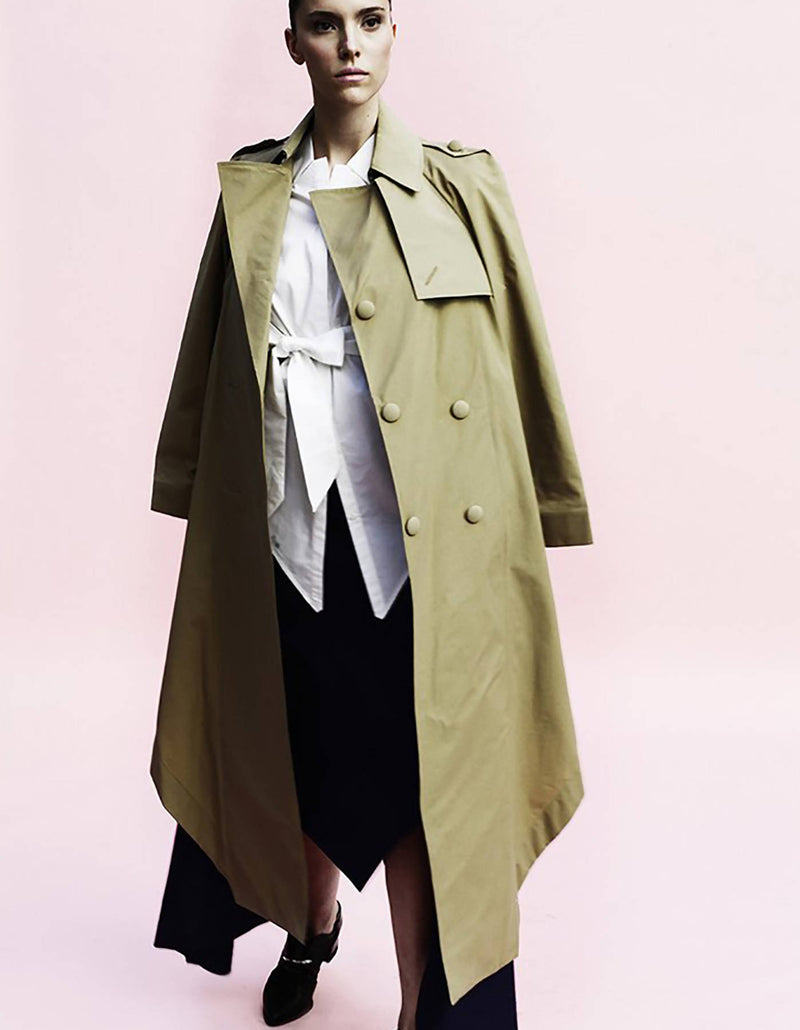 Origami Water Repellent Cotton Trench Coat / Khaki