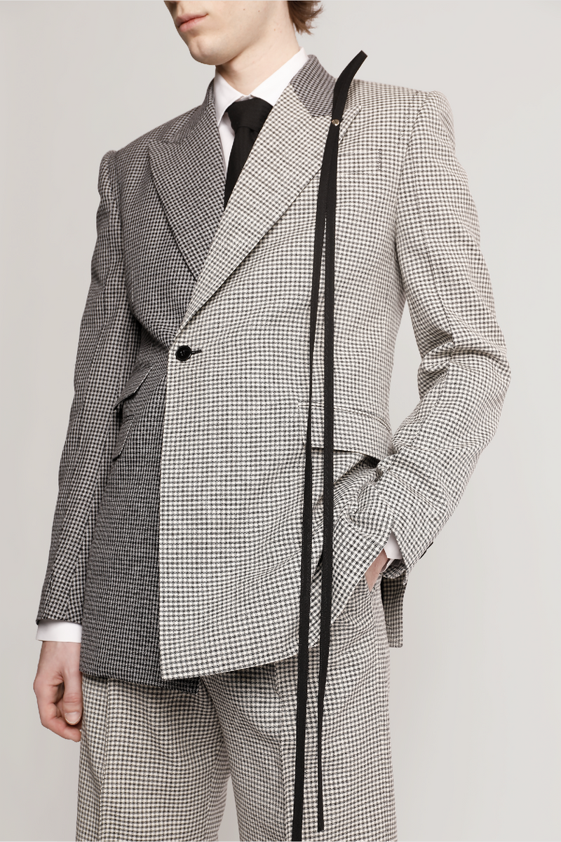 REGULAR-FITTED HOUNDSTOOTH WOOL DB JACKET WITH CONTRASTED FRONT