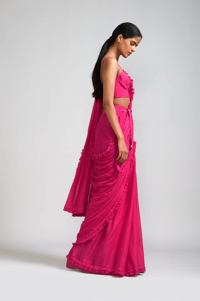 Blush Pink Bustier Saree Set