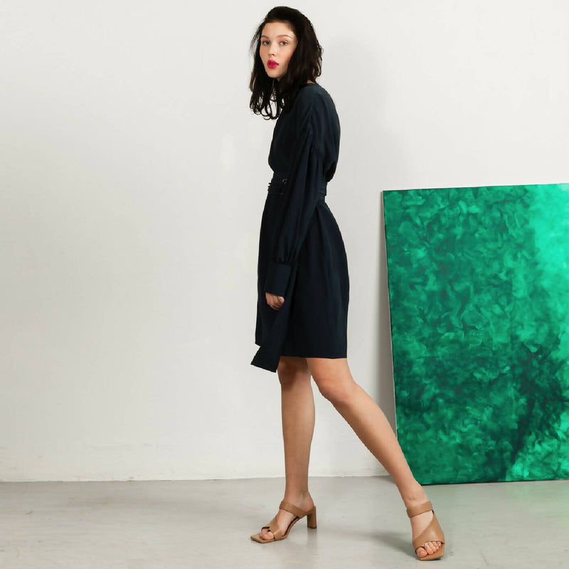 Silk Sunday dress navy