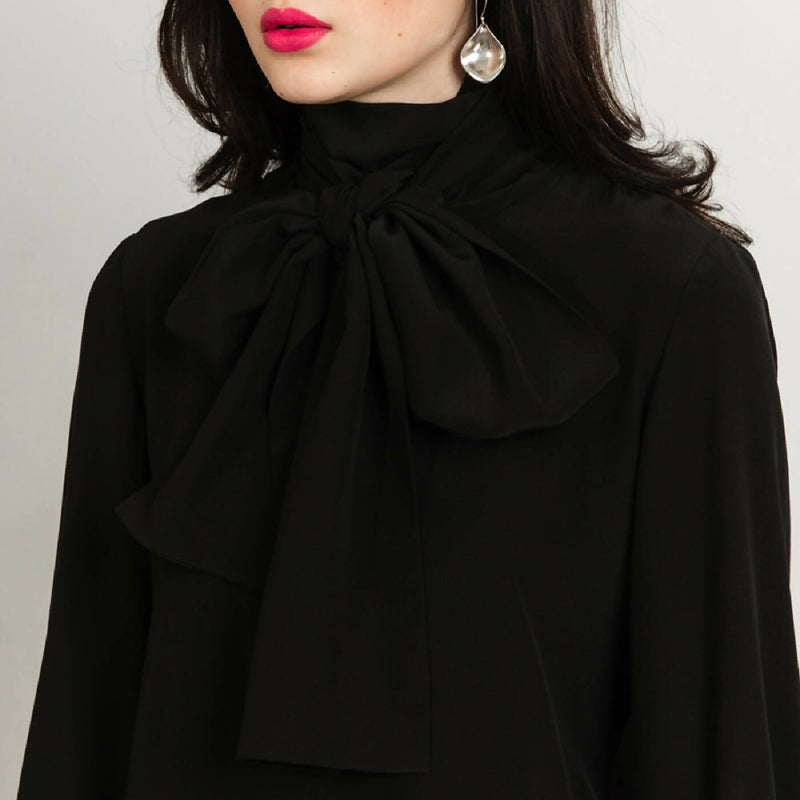 Silk Bow Tie Blouse Black