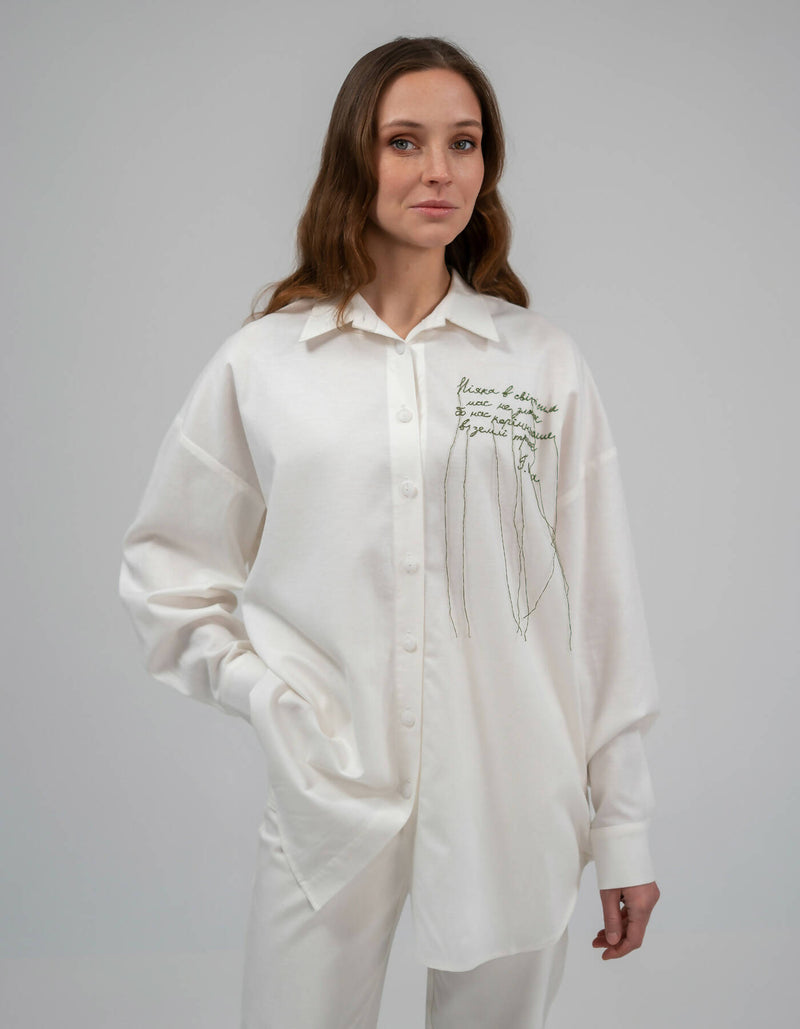 Oversized white shirt with embroidery