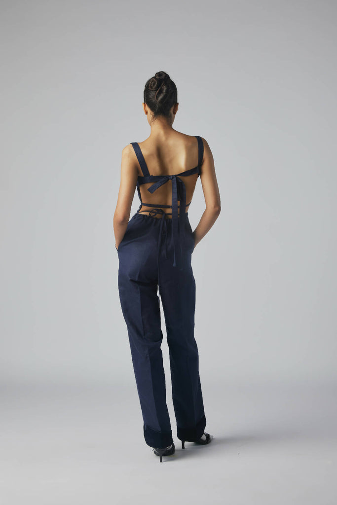 VELVET COLLAR JUMPSUIT