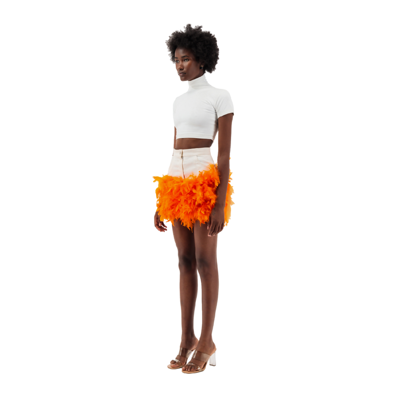 Orange Feather Trim Skirt