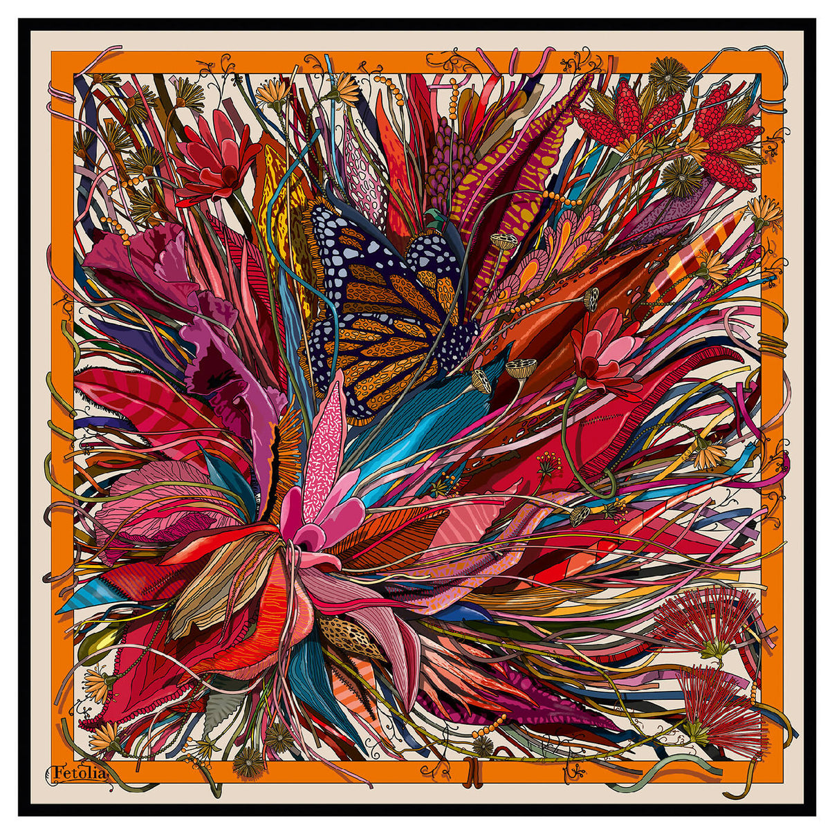 Women’s 100% Silk Orange, White, & Green Ruffled Scarf main image 0