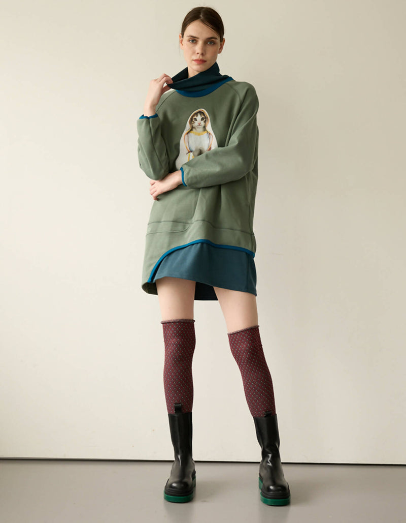 Maria Cat Half Turtle Mini Dress_Avocado Green