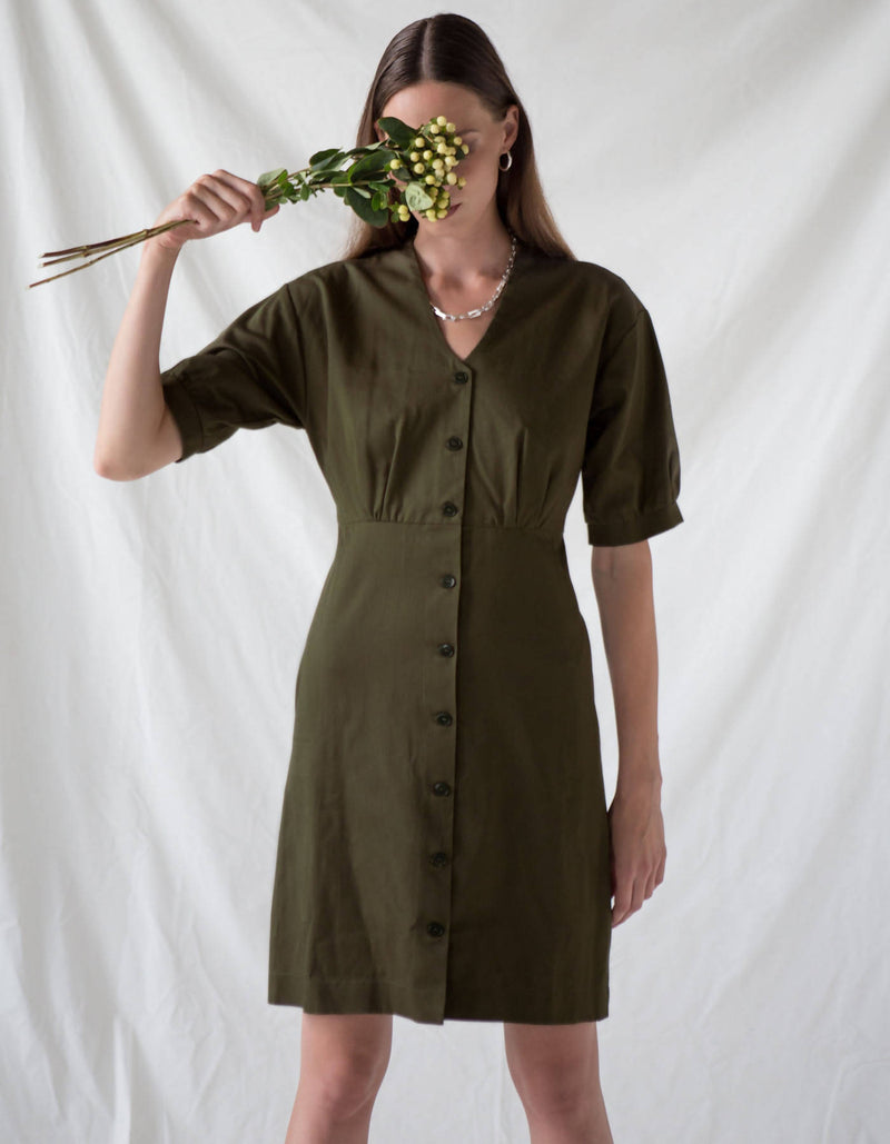 Dark Olive Twill Dress