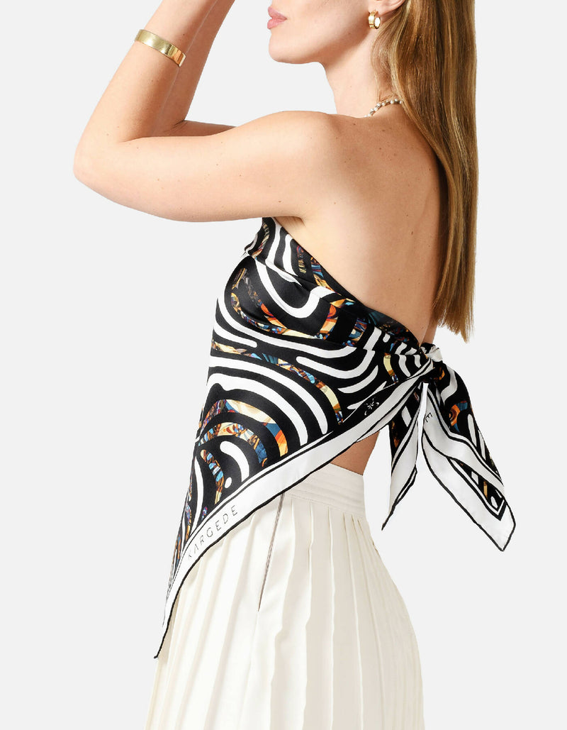 Black-and-White-Silk-Scarf-Multicolored-stripe-Designer-Scarf-Kargede-Side