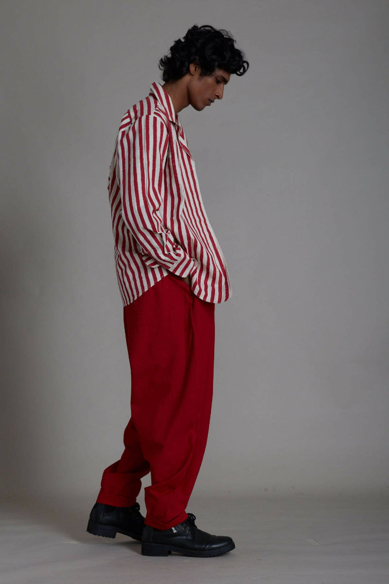 Men's Striped Shirt-Red