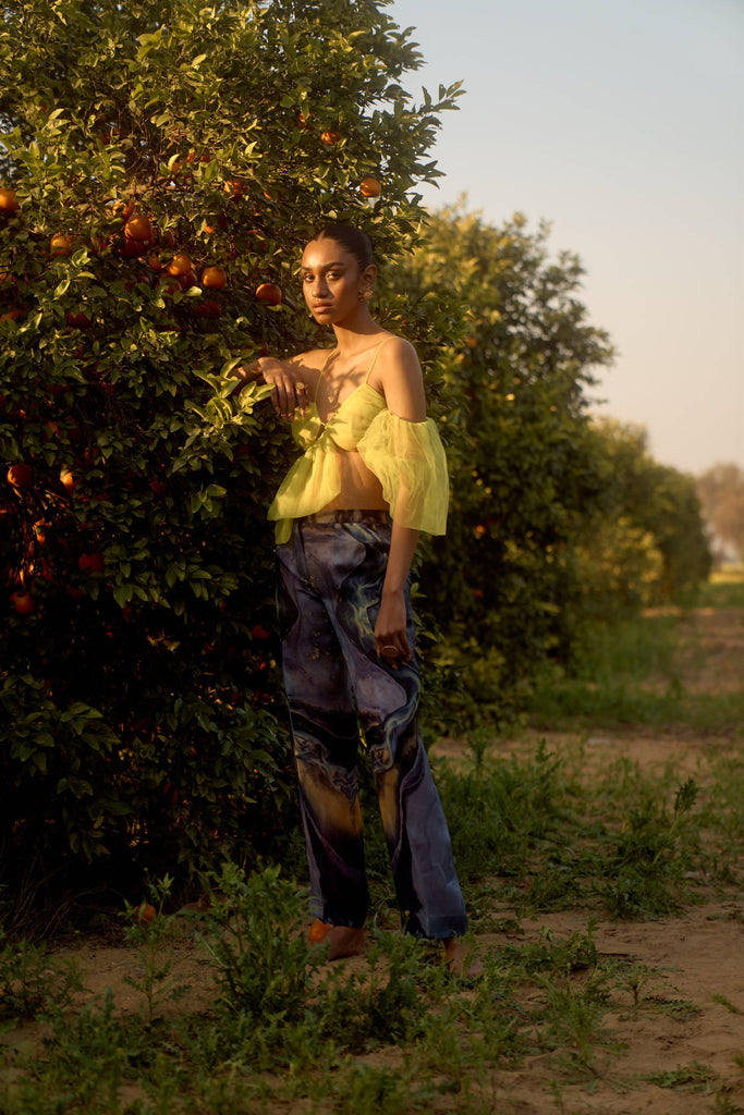 Purple Straight-Leg Silk Trousers