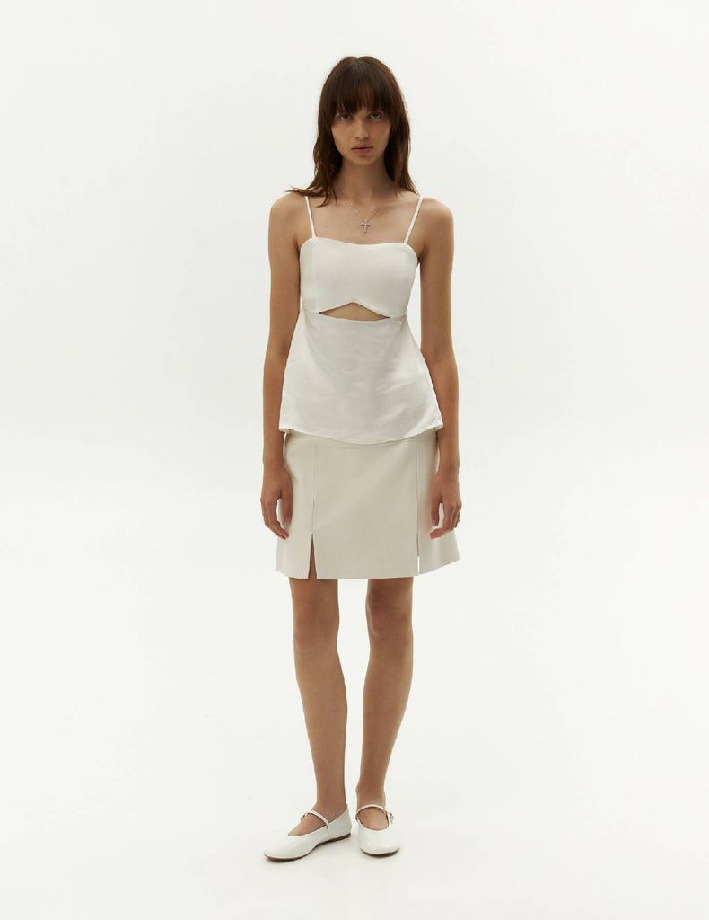 Leather Cut-out Panels Skirt — White Color