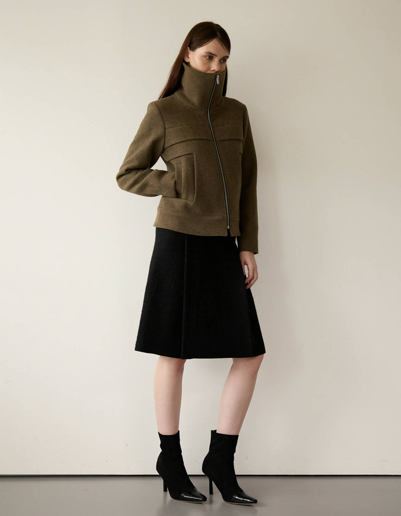 High-neck Wool Zip-Up Crop Jumper_Khaki