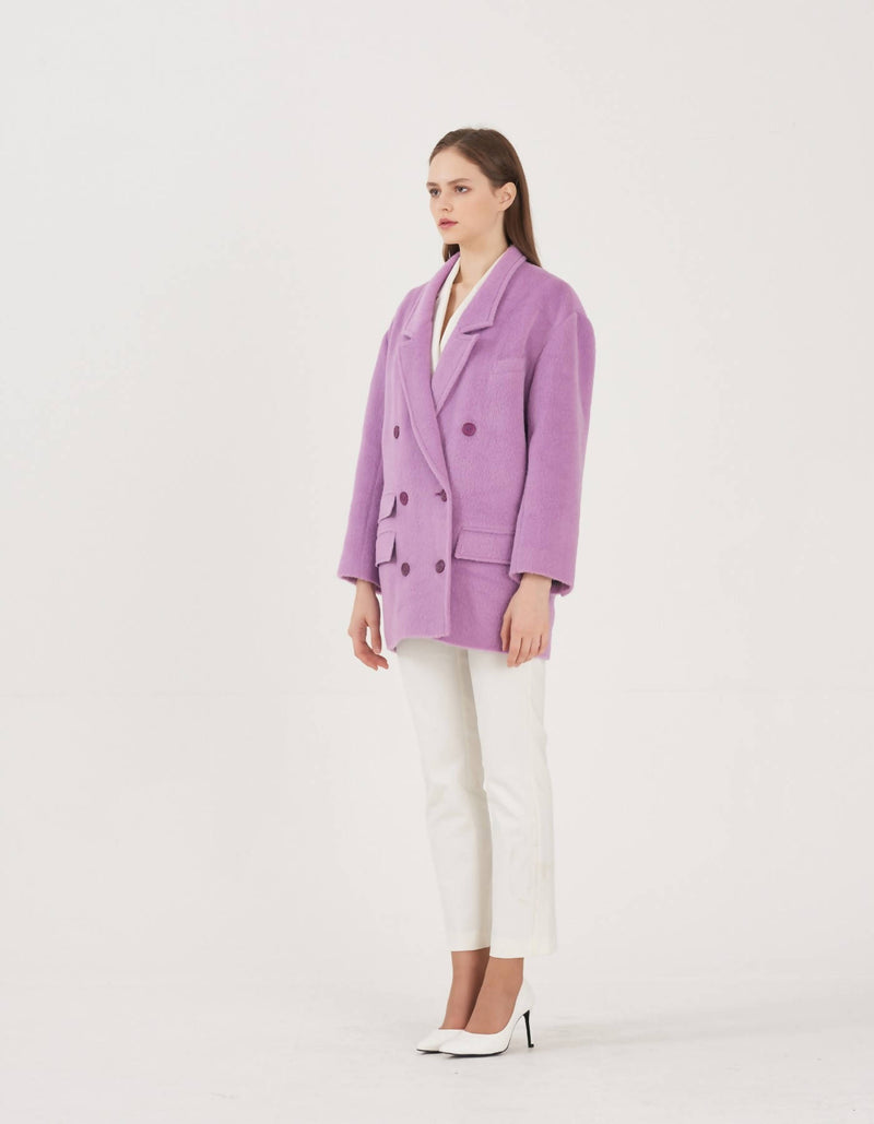 Suri-Alpaca Tailored Loose Fit Long Jacket - Lilac Breeze