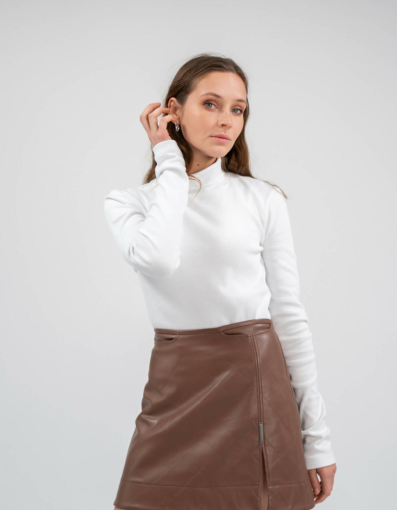 Brown quilted vegan leather skirt