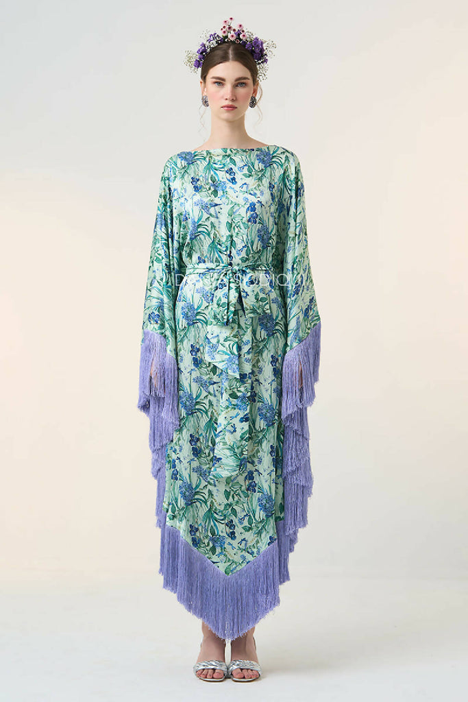 FLORAL BIRD TRIANGLE FRINGED KAFTAN