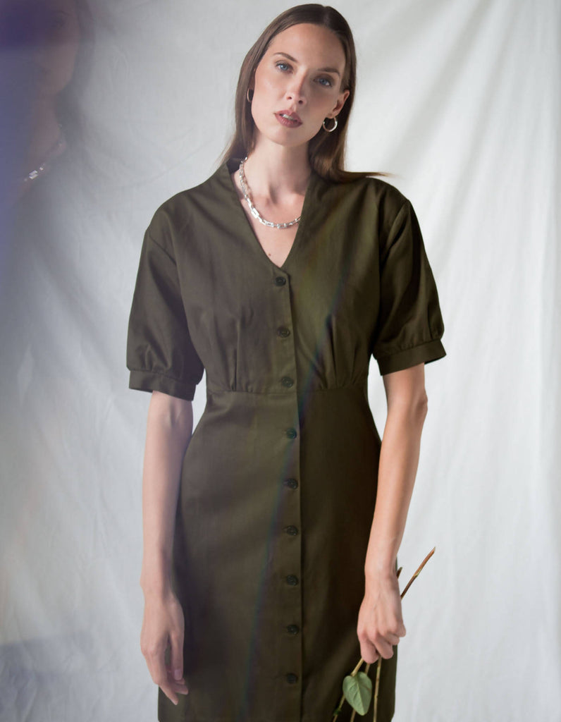 Dark Olive Twill Dress