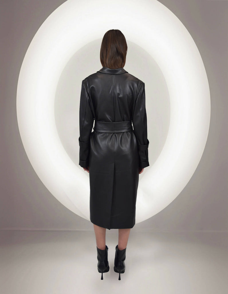 Mire Black Vegan Leather Coat